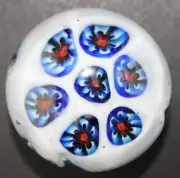Vintage Millefiori Glass Paperweight Blue & White Floral Design Collectible
