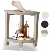 Corner Shower Stool, HDPE Waterproof Shower Bench Seat, Sturdy Bath Foot Wood