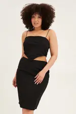 Black Midi Skirt Elastic Waist Pencil Knee Length Ponte