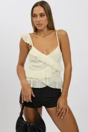 White Cami Top Sleeveless Crossover Ruffled Details - Size 16XL, Women's Cami