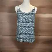 NWT PINK ROSE S BLUE TIE DYE AZTEC BUTTON HENLEY DOUBLE STRAP BOHO TANK TOP