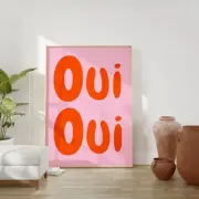 Oui Print Pink Orange Wall Art Oui Oui Poster Bathroom Print French Phrase