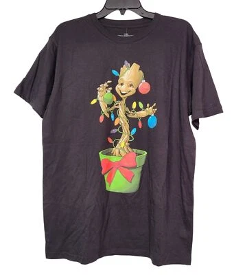 Marvel Men's Guardians Of The Galaxy Groot Holiday Black T-Shirt Large
