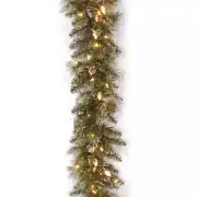 National Tree Company 9' x 10" Glittery Bristle Pine Garland with 100 Soft White