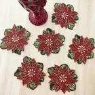 Set of 6 coasters, drink coasters, poinsettia beaded coasters, gift for her,