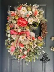 Whimsical Fall Wreath, Wreath With Velvet Pumpkins, Big Fall Wreath For Door