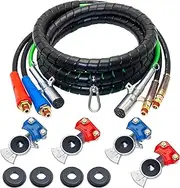 Dazakoot 15 Ft Heavy Duty 3 in 1 Wrap 7 Way ABS Electrical Cable and Rubber Air Power Line Hose with 2 Pairs Aluminum Emergency Glad Hands for Semi Truck Trailer Tractor