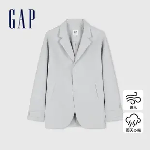 【GAP】男裝 Logo防風防雨翻領西裝外套-銀灰色(884815)