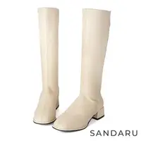 在飛比找momo購物網優惠-【SANDARU 山打努】長靴 方頭中車線後拉鍊低跟靴(米)