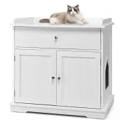 CostwayModern Cat Litter Box Enclosure with Drawer &amp; 2 Doors-White