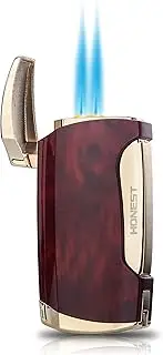 Torch Lighter Cigars Double Jet Flame Lighter with Cigar Punch (Brown Grain)