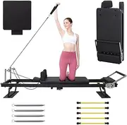 CRODRES Foldable Pilates Reformer Workout Machine for Workout Gym Adjustable Resistance Pilates Reformer Equipment Strength Body Training Bed