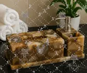 Brown Agate Bathroom Set – Tissue Box, Soap Dispenser & Brush Holder – Handcraft