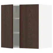METOD wall cabinet with shelves/2 doors, white/Sinarp brown, 60x37x60 cm