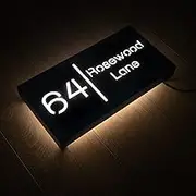 Custom 12V Illuminated 304 Stainless Steel Address Sign Plaque House Numbers LED Lighted (Warm Light, 40x20cm)