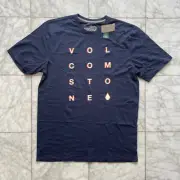 Volcom Stone Shirt Mens L Large Navy Modern Fit Spellout Organic Cotton NWT