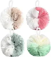 4 PCS Multicolor Bath Shower Sponge Loofahs Mesh Brush Shower Pouf Balls, Shower Puff Meshes, Double Colors Large Shower Cloth, Body Soft Scrubber Exfoliating Bath Sponge Set for Women Men Children
