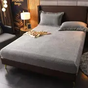 Warm Flannel Plush Fitted Sheet Velvety Non-Slip Protective Cover Bed Mattress