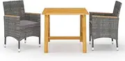 3 Piece Dining Set Table Chairs, Patio Furniture Outdoor, Small Bistro Set Wicker Rattan for Garden, Porch, Balcony, Grey