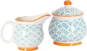 Nicola Spring Hand-Printed Milk & Sugar Set - 300ml - Blue Decorative Porcelain Dishwasher Safe Floral Pattern Milk Jug and Sugar Storage Container Set