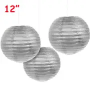 12 Silver 12" Paper Chinese Lantern Lamp Shade Wedding Party Decoration Supplies