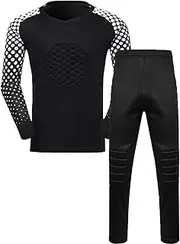 DRHOM Kids Boys Padded Goalkeeper Jersey and Pants Set Long Sleeves Goalie Soccer Shirt Training Uniform Activewear