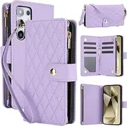 [YocoverTech] for Samsung S24 Ultra 5G Case,for Galaxy S24 Ultra 5G Flip Case,6 Card Holders +1 Cash Slot Wallet Cover Magnetic Folio Closure Purse with Wristlet Crossbody Lanyard-Purple