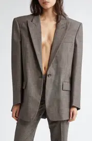 Stella McCartney Microhoundstooth Check Oversize Wool Blazer in 2425 - Camel/Grey at Nordstrom, Size 6 Us