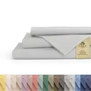 100% Cotton Percale Sheets King Size, Silver, Deep Pocket, 4 Pieces Set - 1 F...