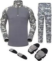 [SUNNY] Outdoor Sports Airsoft Gear Jungle Hunting Clothes Woodland Shooting Shirt Pants Set Battle Dress Uniform BDU Set Tactical Combat Camouflage Clothing with Kneepad Elbow Pads - ACU - XXXL