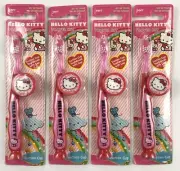 4 Sanrio Hello Kitty Soft Toothbrush Red & Pink Suction Lenticular Cap Travel