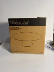 Pampered Chef #1957 White Ceramic Cake Stand Pedestal, 13", 2 Piece NIB Retired
