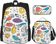 [CADREWY] Colorful Hand Drawn Feathers On White Print Travel Bag Adjustable Shoulder Straps Lunch Bag Pencil Case Large Capacity Bag, Black, One Size