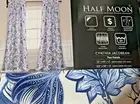 HALF MOON Cynthia Jacobean Blue Room Darkening Insulated Curtains PAIR 52x84" ea