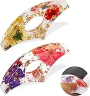 TIESOME Dried Flower Book Page Holder, 2 Pcs Resin Clear Floral Book Holder Thumb Reading Ring Book Opener Reading Accessories for Readers Book Lovers Bookworm Bookmarks (Style-B)