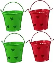 HAKIDZEL 4pcs Mini Iron Bucket Decor Hollow Out Candy Box for Weddings Birthdays Parties Red Heart Design Durable Iron Storage for Home Shops Events