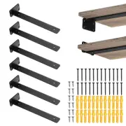 6 Pcs Shelf Brackets, 12" Long 3/16" Thick Brackets with 100 Lbs, Matte Black