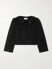 [SHUSHU/TONG] SHUSHU/TONG - Cropped Sequined Wool-blend Tweed Jacket - Black - UK 8 UK 8 Black