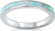 [Oxford Diamond Co] 925 Sterling Silver Womens Lab Created Opal Eternity Wedding Stackable Band Ring Sizes 4-12