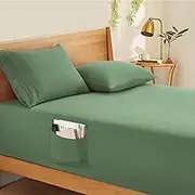 Horbaunal Extra Deep Pocket Cal King Fitted Sheet Only - Fits Up to 24 Inch Mattress - Luxury 1800 Thread Count - Microfiber Forest Green Fitted Bed Sheet California King Size
