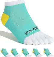 [FUN TOES] Women's Cotton Toe Socks-Barefoot Running- Breathable- 6 Pairs Pack-Size 9-11 Lightweight (Aqua/White)