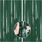 Green Glam Fringe Set - 2pcs 3.3x6.6ft Streamers, Backdrop, Curtain, Shimmering