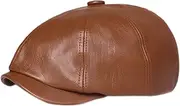 [Lifup] Men Women Newsboy Flat Cap PU Leather Gatsby Ivy Beret Cap, Brown 1, One Size