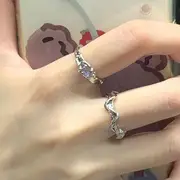 Moonstone / Irregular Alloy Open Ring (various designs) / Set 1 Pc - Moonstone Open Ring - Silver - One Size