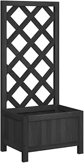 Raised Garden Bed, Outdoor Wooden Planter Box & Diamond Lattice Trellis for Climbing Plants, Lattice Planter Garden Box for Yard Balcony, 40 x 30 x 90 cm