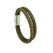 Leather Braided Bracelet with Stainless Steel Magnetic Clasp. Double Leather ...