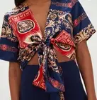 Pretty little thing Top Womens Small Front tie Paisley short sleeves Blouse New