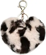 [Guqqeuc] Pom Pom Keychain Heart Puffball Keyring Leopard Keyholder Accessories Faux Fur Key Charms for Handbag Backpack Pendant Charms Animal Print Keychain Decorations for Women