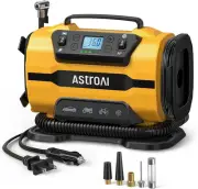 Portable 12V DC/110V AC Air Pump - Light Yellow Tire Inflator with Adapters