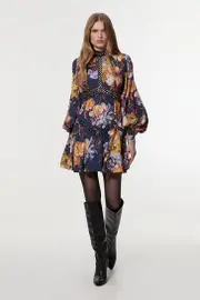 Floral Studded Lace Woven Mini Dress